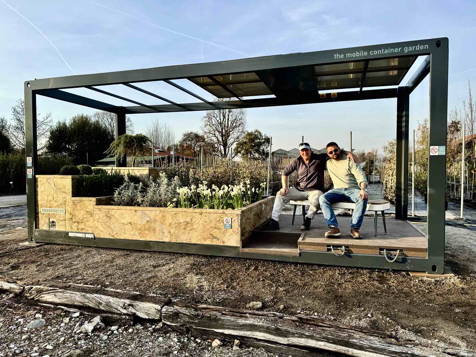 Veridian Hub, smart urban container garden with the founders in Agrate, Brianza county, Italy